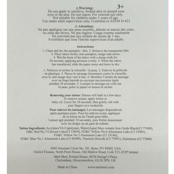 #1) Meri Meri Pumpkin Deco Kits. 8 Carving Templates, 3 Sheets Tattoo Transfers - Picture 7 of 7